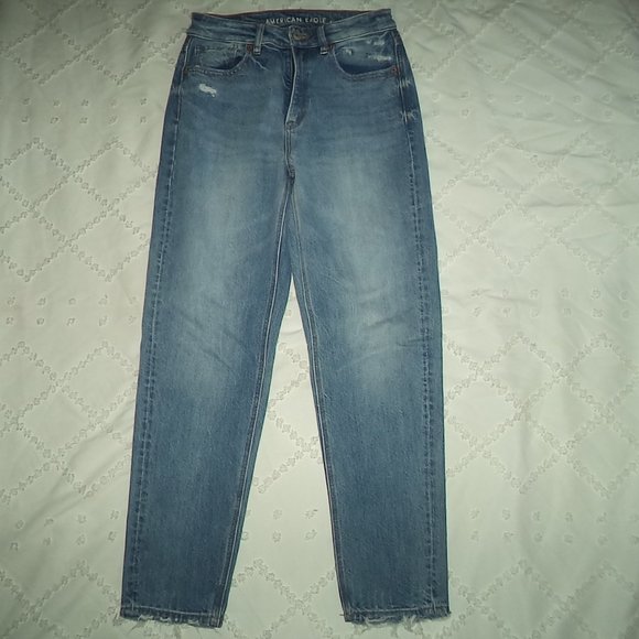 AMERICAN EAGLE JEANS COMFORT STRETCH WAISTBAND STRAIGHT DISTRESSED-WOMENS SIZE 2 - Picture 2 of 4